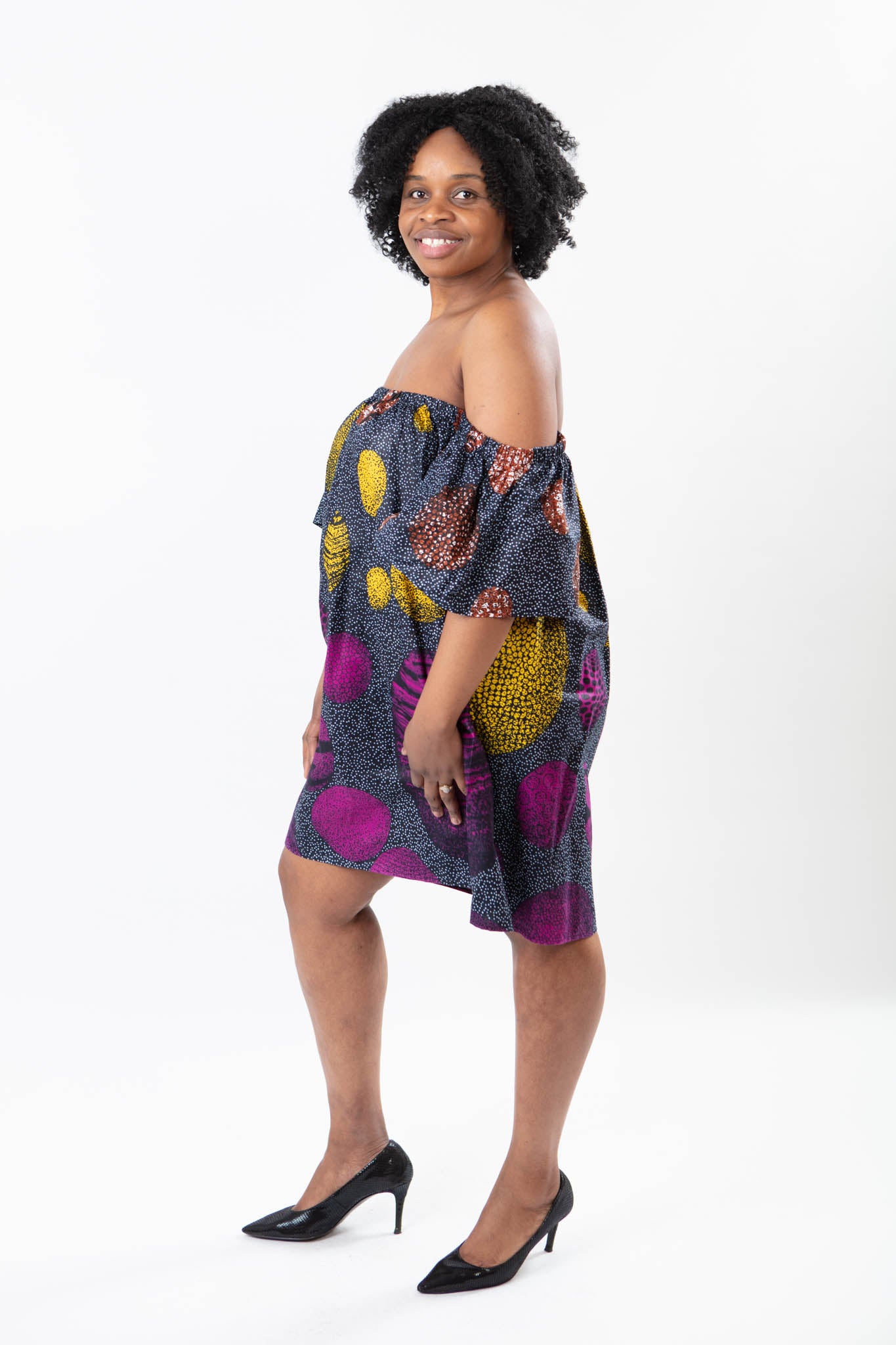 OFF-SHOULDER AFRICAN PRINT ANKARA KNEE-LENGTH DRESS