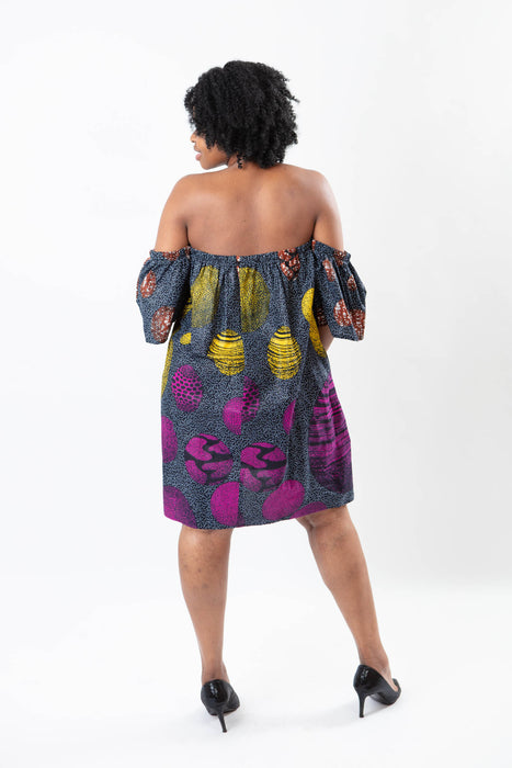 OFF-SHOULDER AFRICAN PRINT ANKARA KNEE-LENGTH DRESS