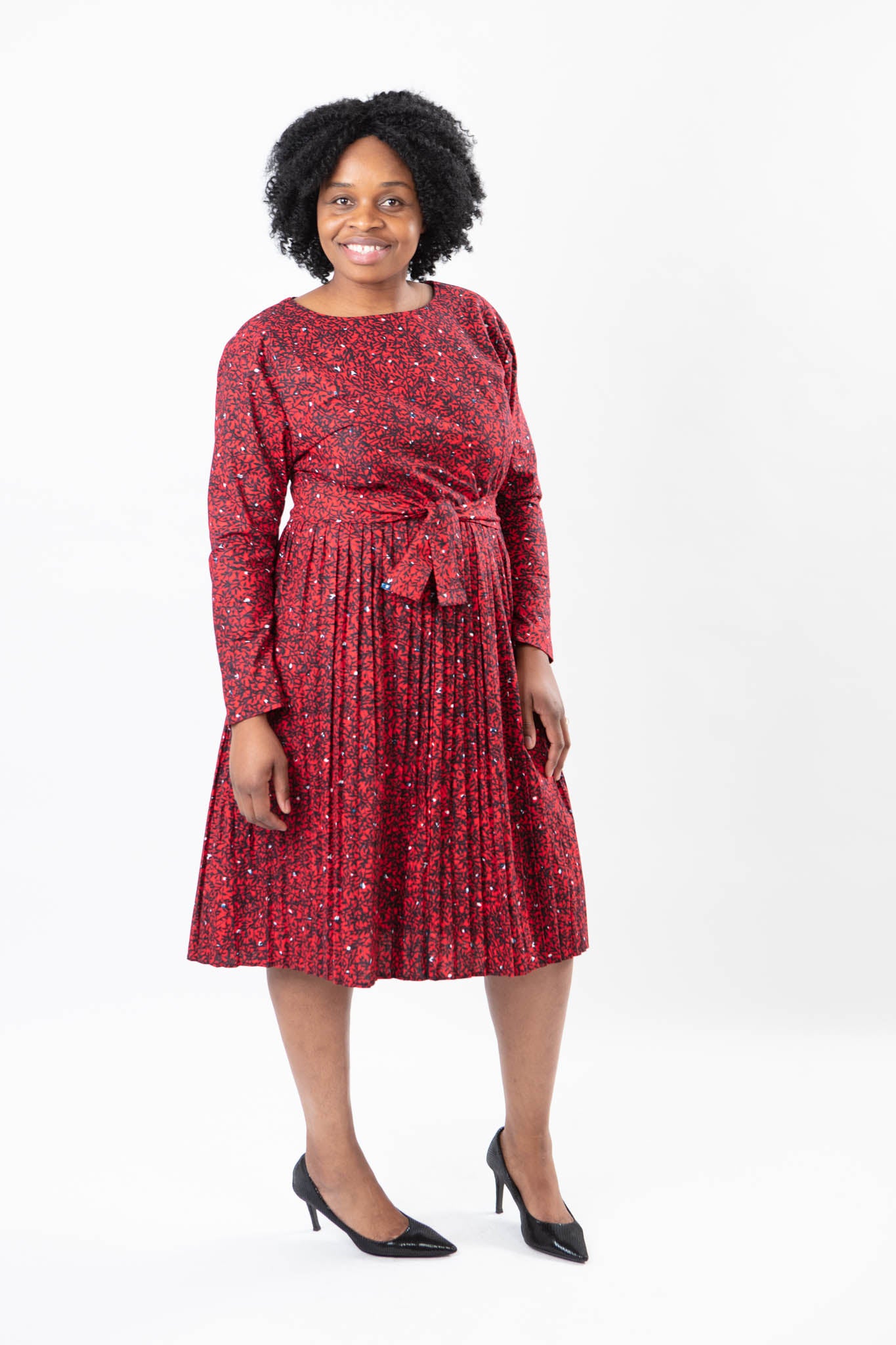 BELTED AFRICAN PRINT LADIES DRESS