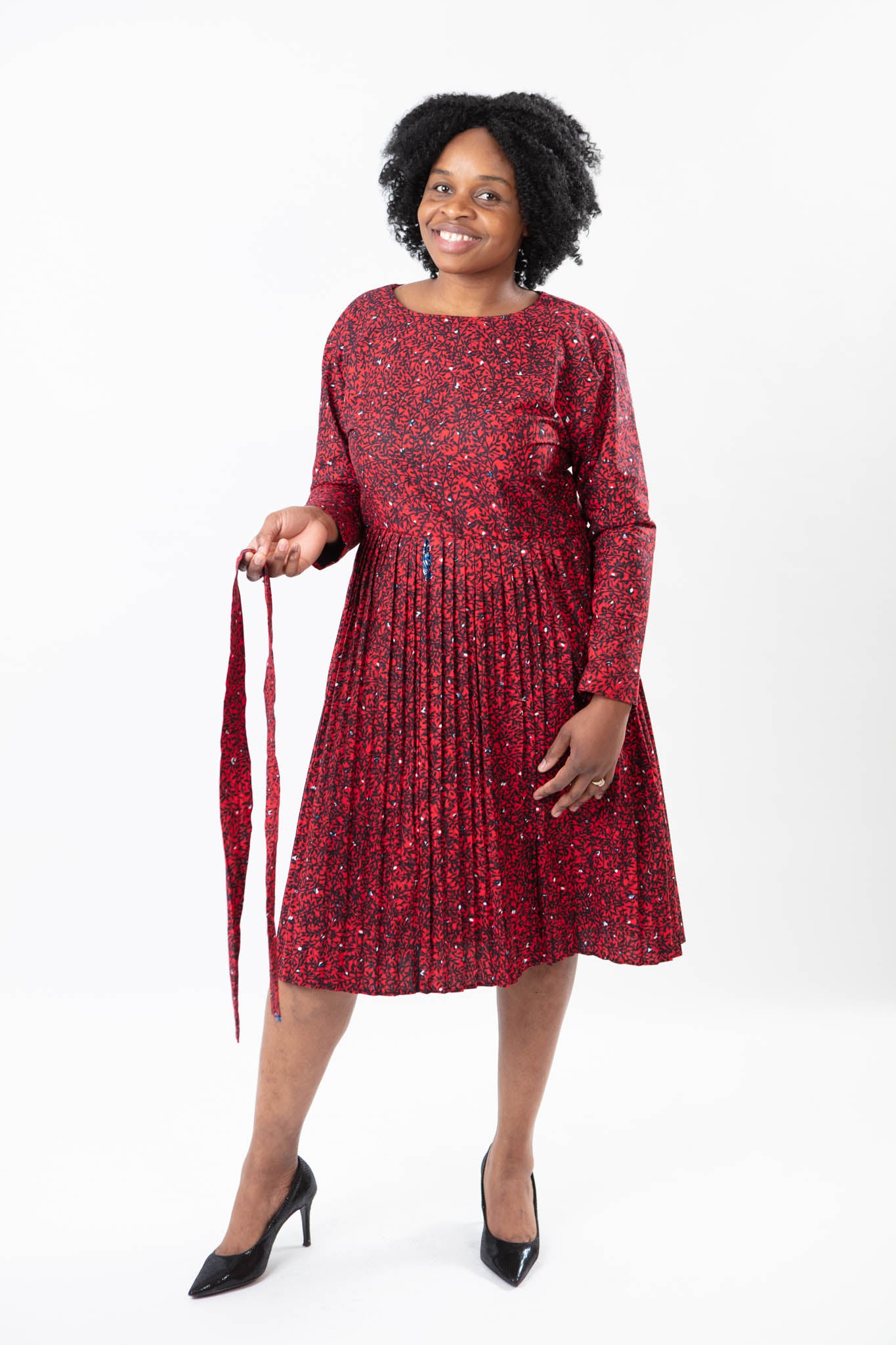 BELTED AFRICAN PRINT LADIES DRESS