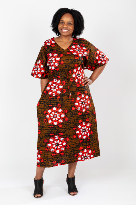 BELTED AFRICAN PRINT LADIES MAXI ANKARA DRESS