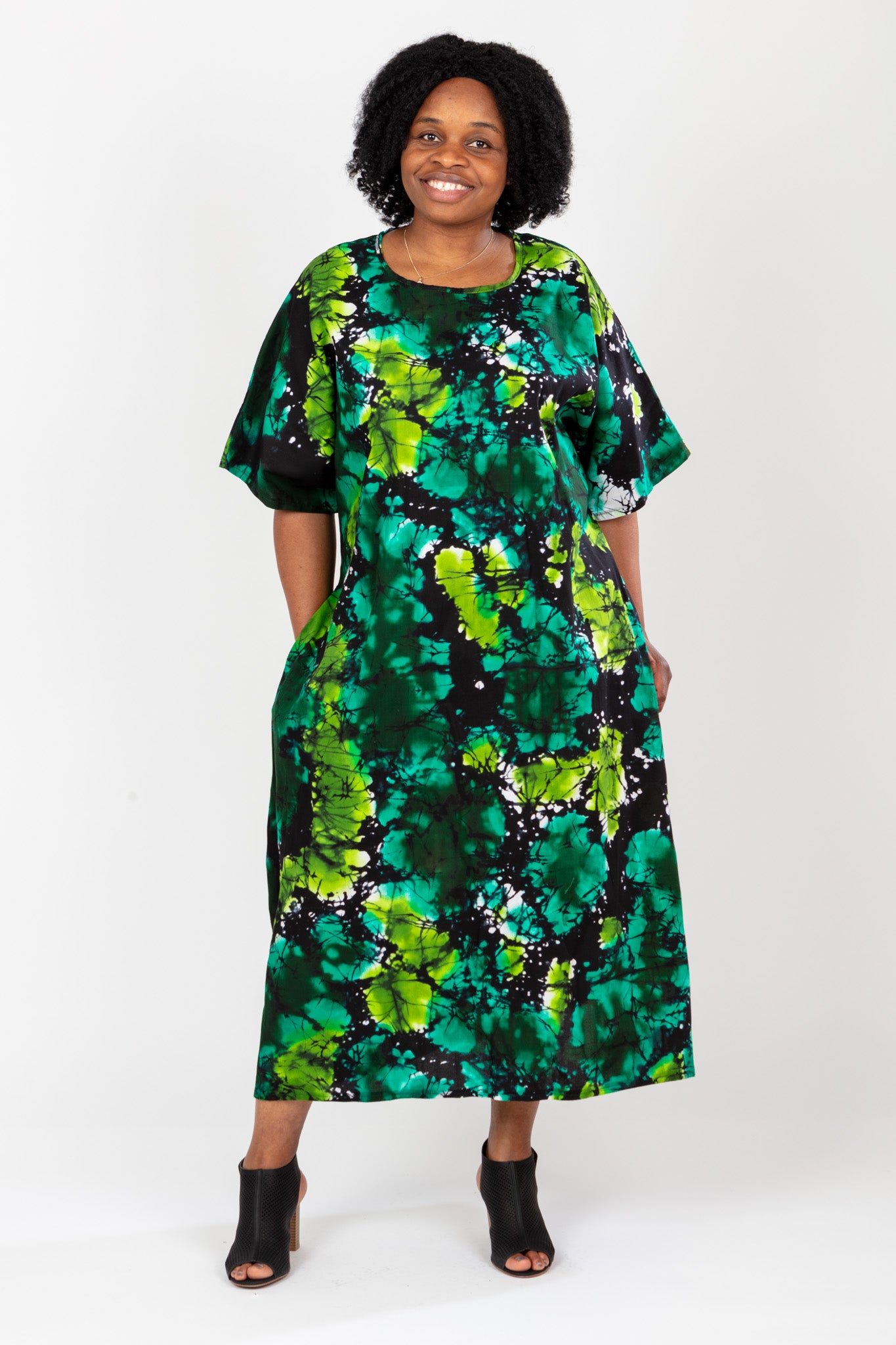 PLUS SIZE AFRICAN PRINT LADIES MAXI GREEN ANKARA DRESS