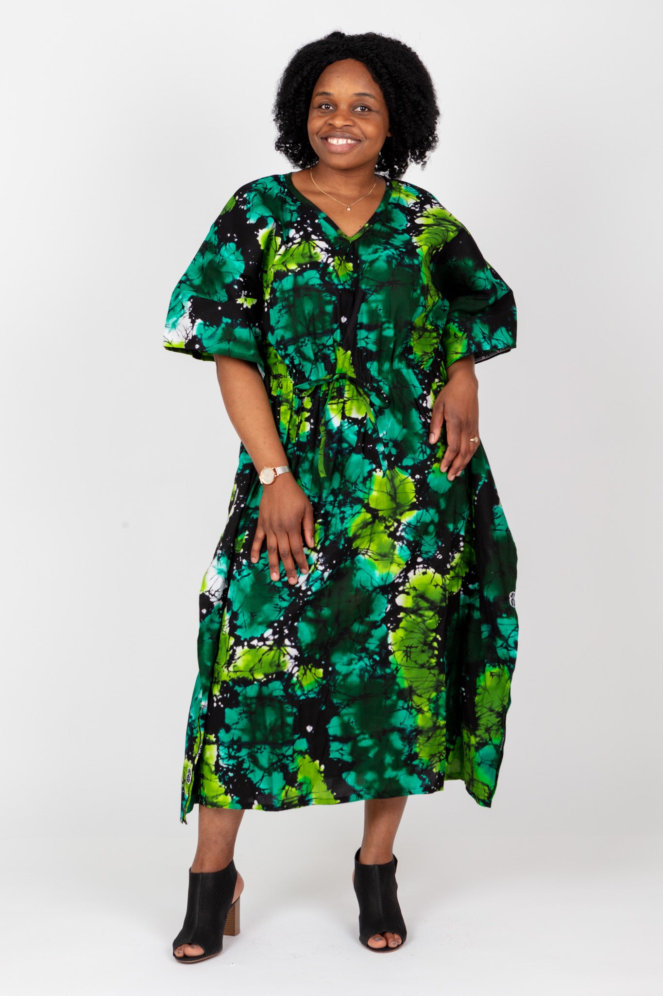 PLUS SIZE AFRICAN PRINT LADIES MAXI GREEN ANKARA DRESS