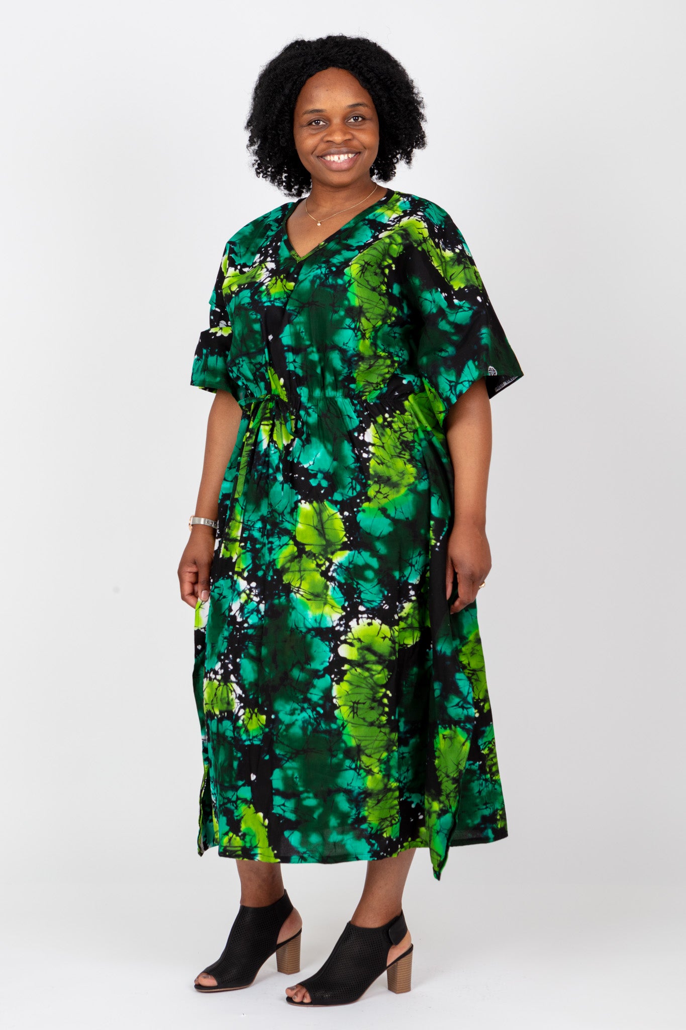 PLUS SIZE AFRICAN PRINT LADIES MAXI GREEN ANKARA DRESS