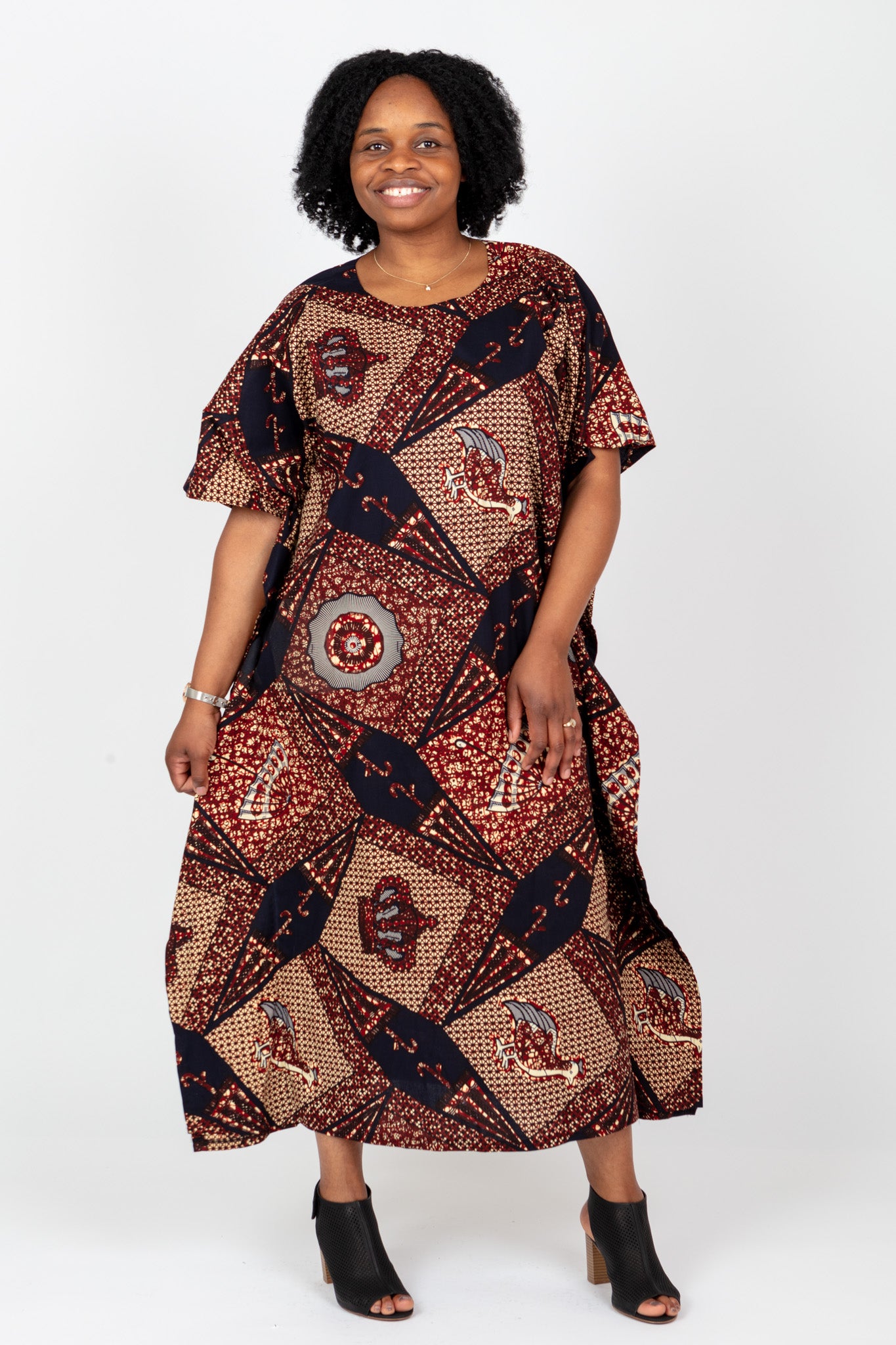 PLUS SIZE AFRICAN PRINT LADIES MAXI BROWN ANKARA DRESS