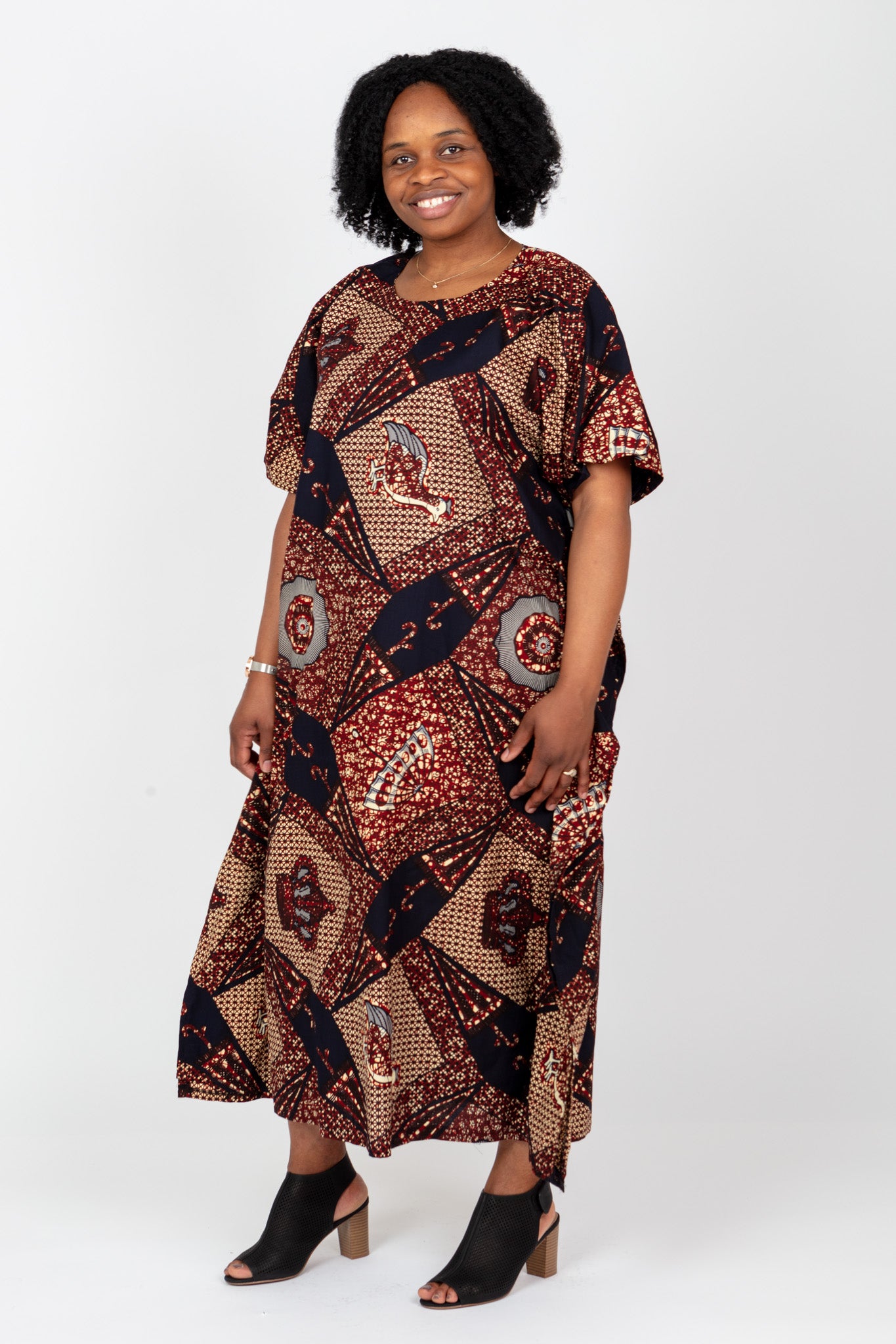 PLUS SIZE AFRICAN PRINT LADIES MAXI BROWN ANKARA DRESS