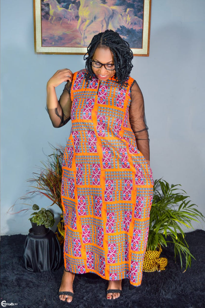 AFRICAN PRINT LADIES ANKARA MAXI DRESS WITH LACE SLEEVES — Afreekline