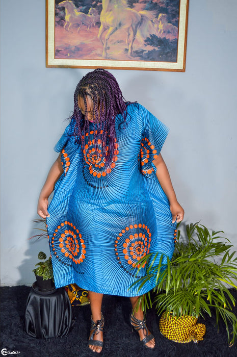 AFRICAN PRINT LADIES BLUE BOUBOU MAXI DRESS