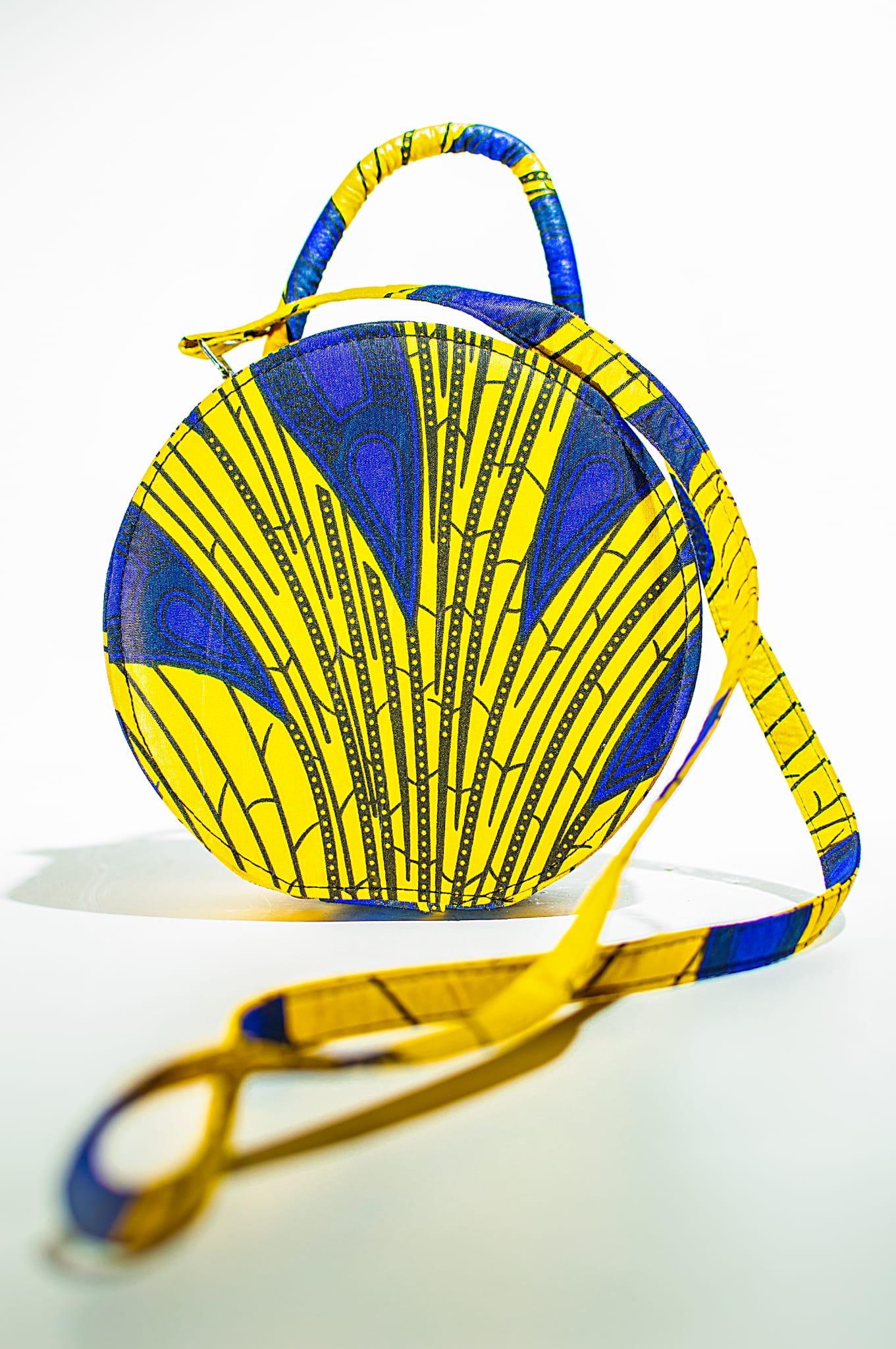 HANDMADE AFRICAN PRINT CIRCLE BAG YELLOW & BLUE BAG