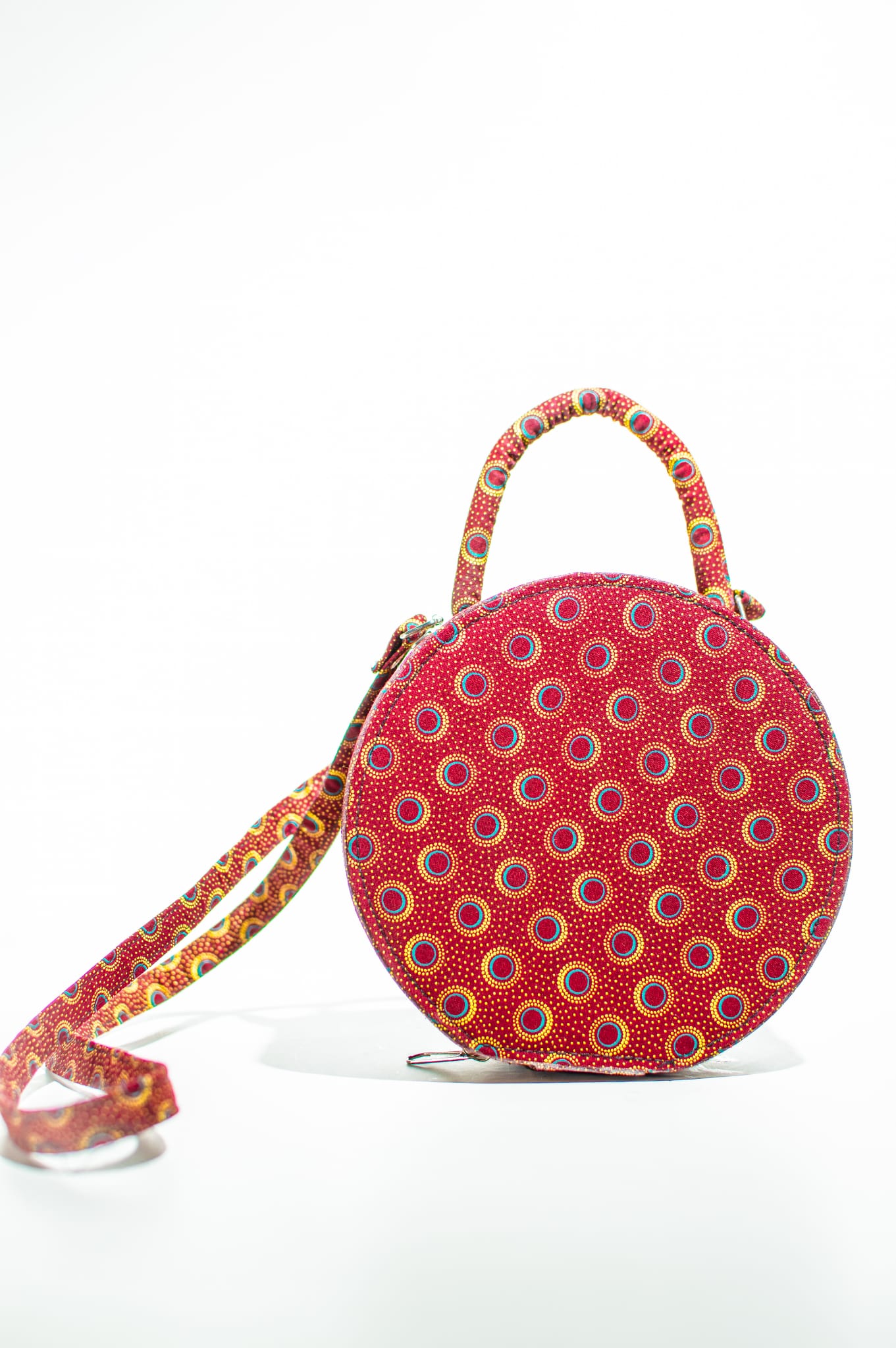 HANDMADE AFRICAN PRINT CIRCLE BAG RED & COFFEE BAG