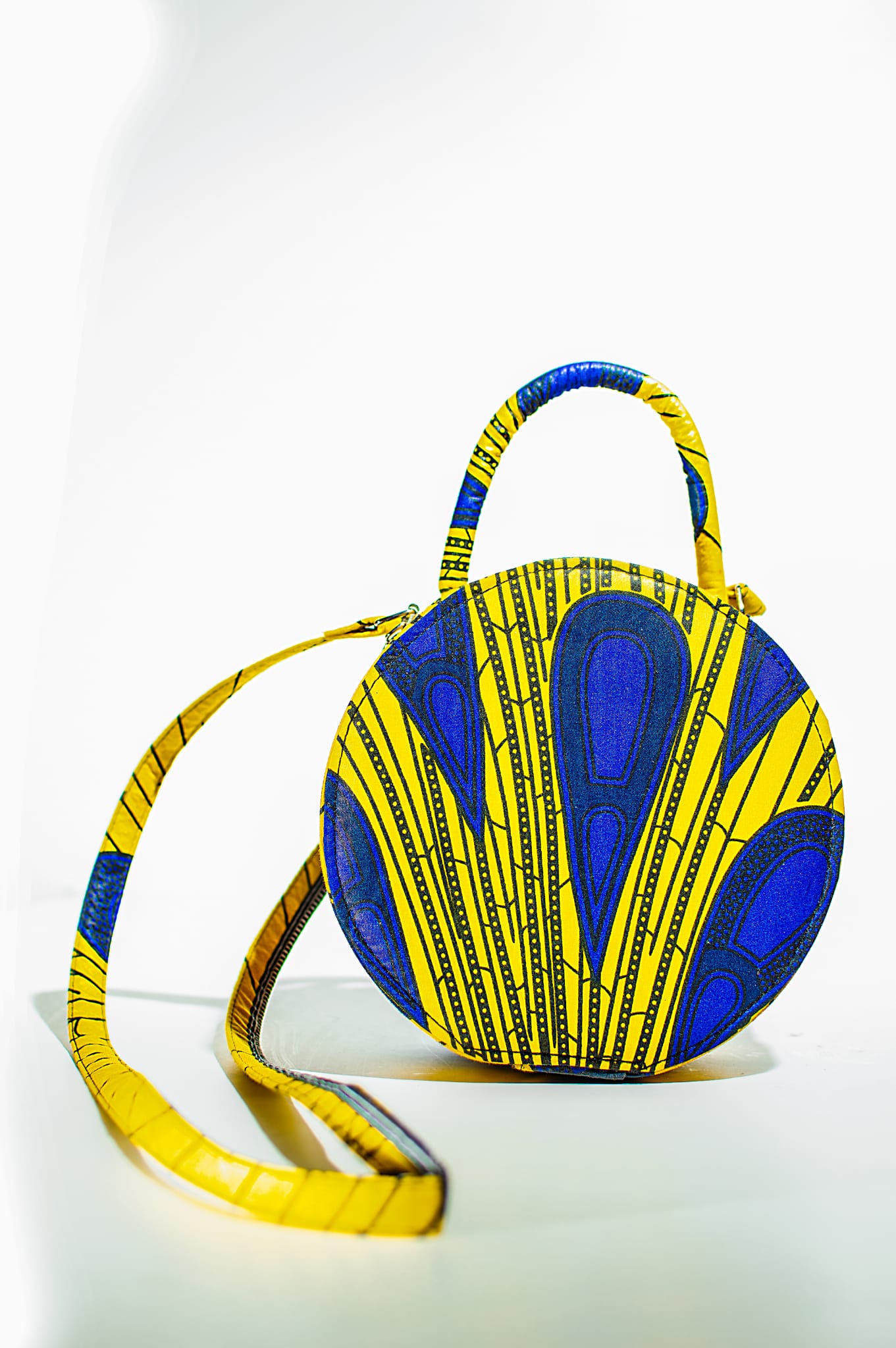 HANDMADE AFRICAN PRINT CIRCLE BAG YELLOW & BLUE BAG