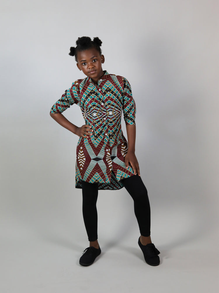 AFRICAN PRINT GIRLS' PANOG DRESS SHIRT - Afreekline