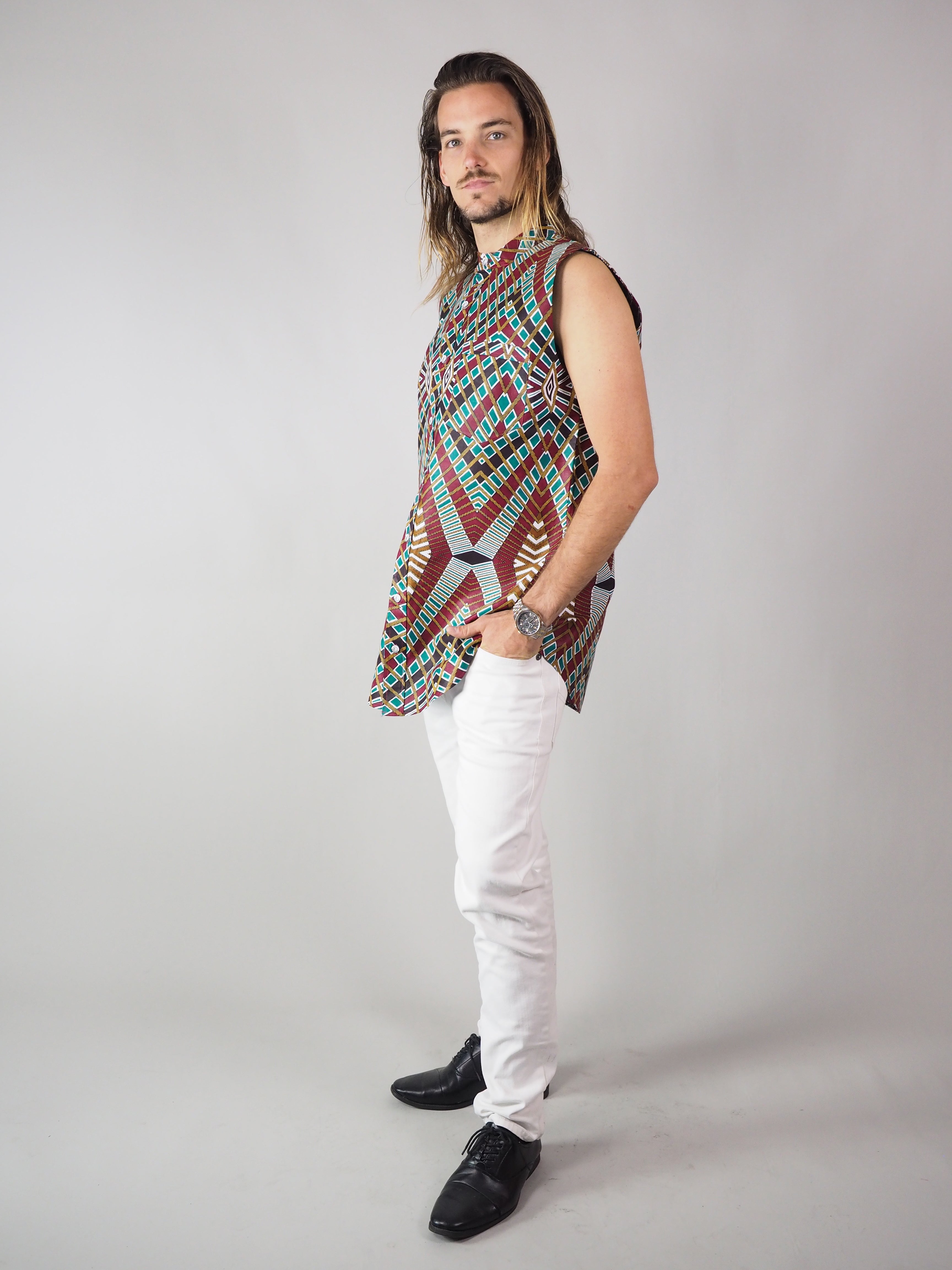 SERYA AFRICAN PRINT MEN'S SLEEVELESS SHIRT - Afreekline