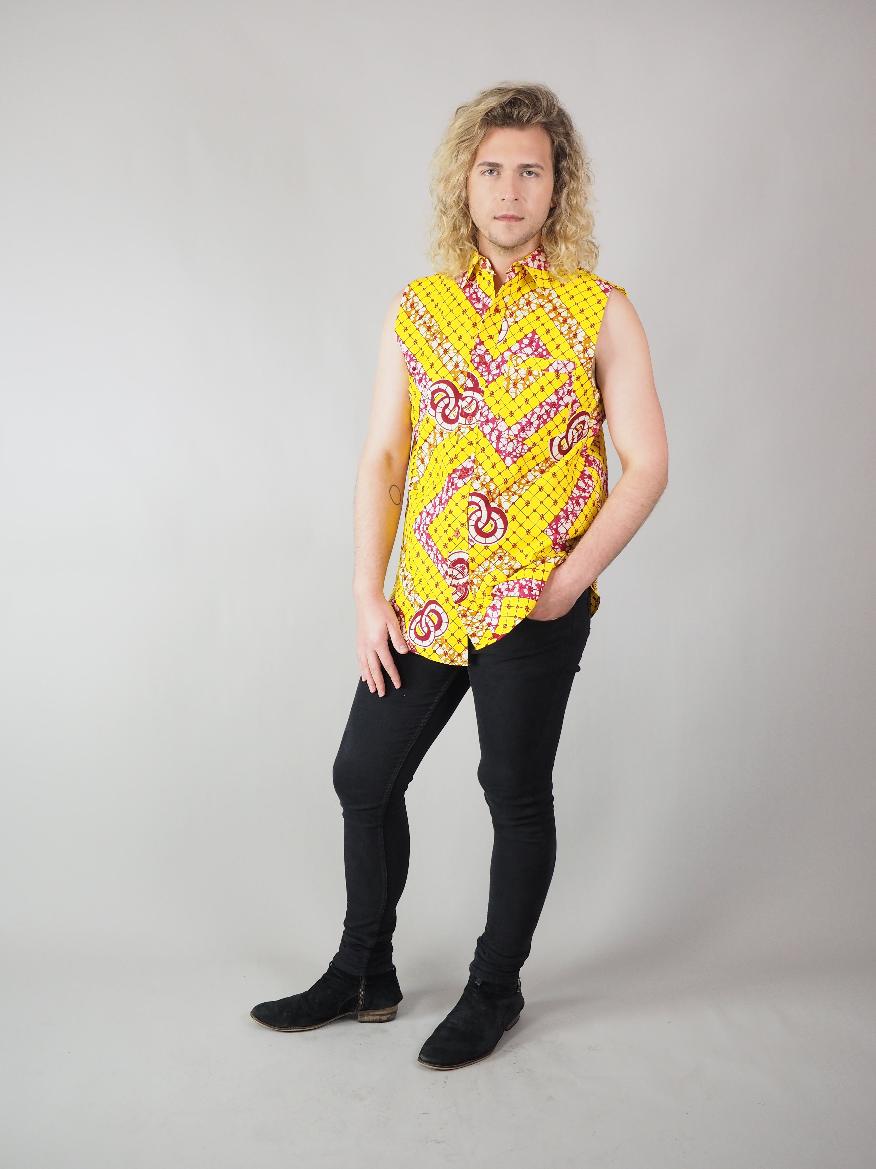 MAIAH AFRICAN PRINT MEN'S SLEEVELESS SHIRT - Afreekline