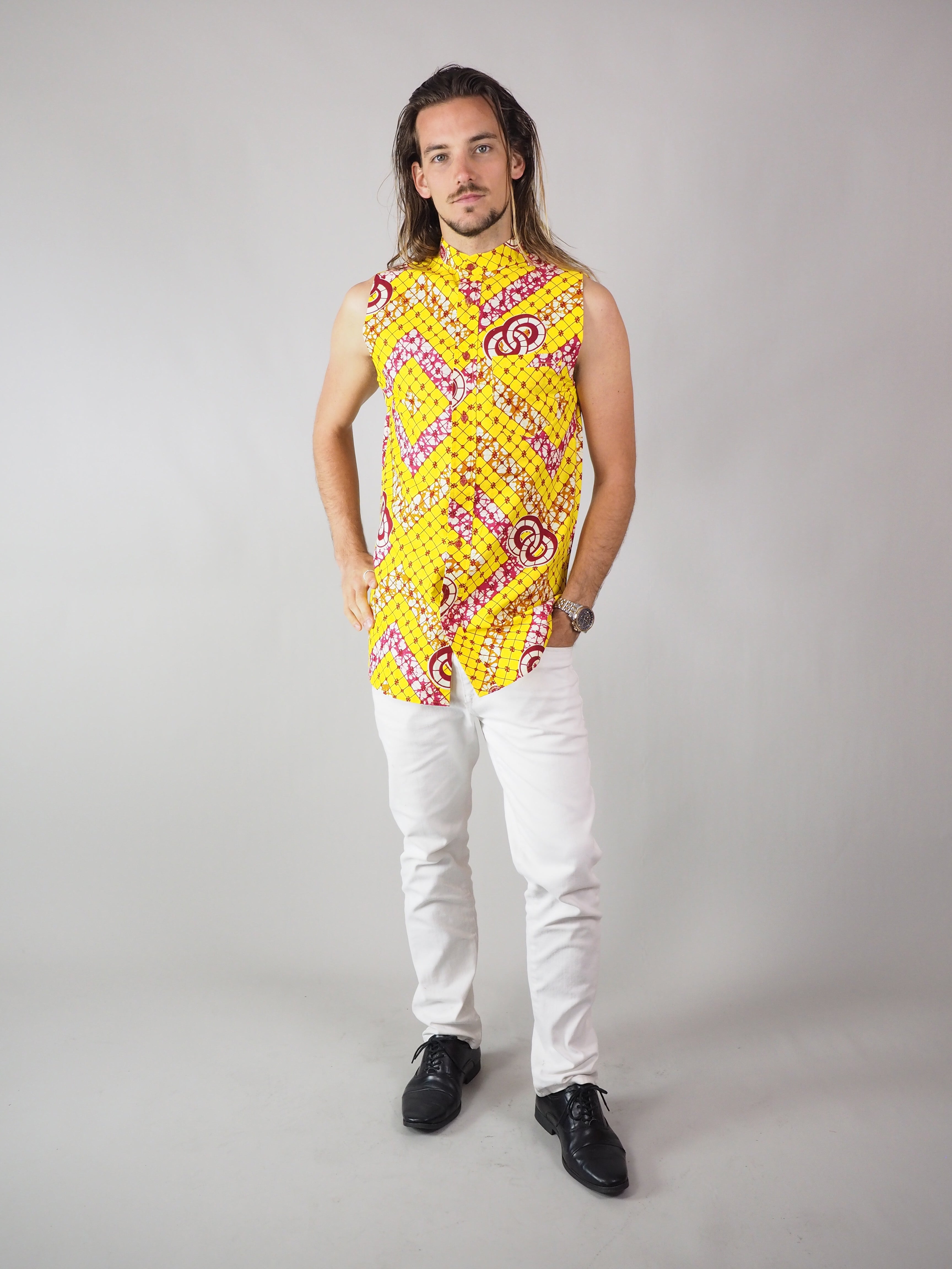 TENELLA AFRICAN PRINT MEN'S SLEEVELESS SHIRT - Afreekline