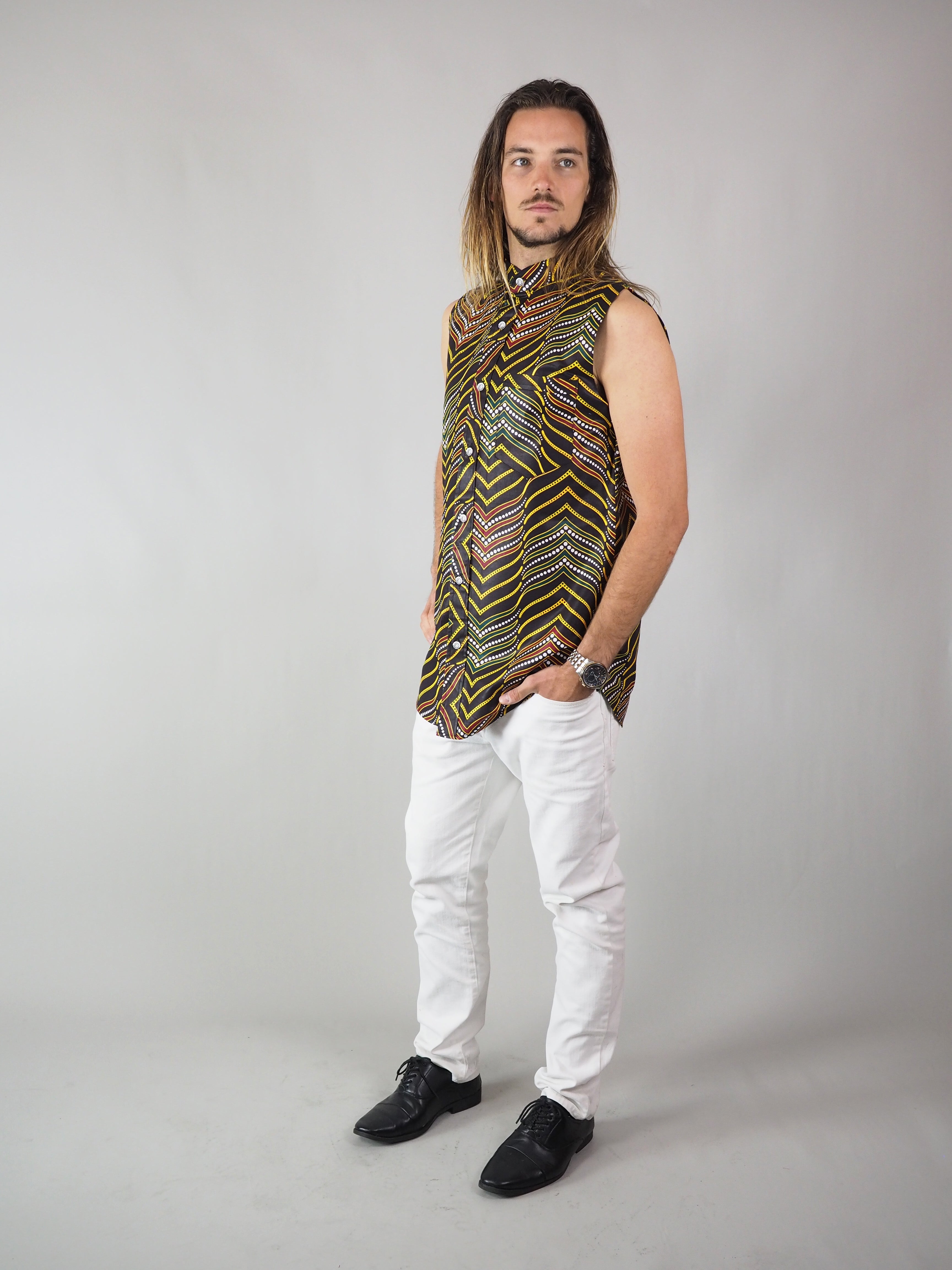 SAWOE AFRICAN PRINT MEN'S SLEEVELESS SHIRT - Afreekline