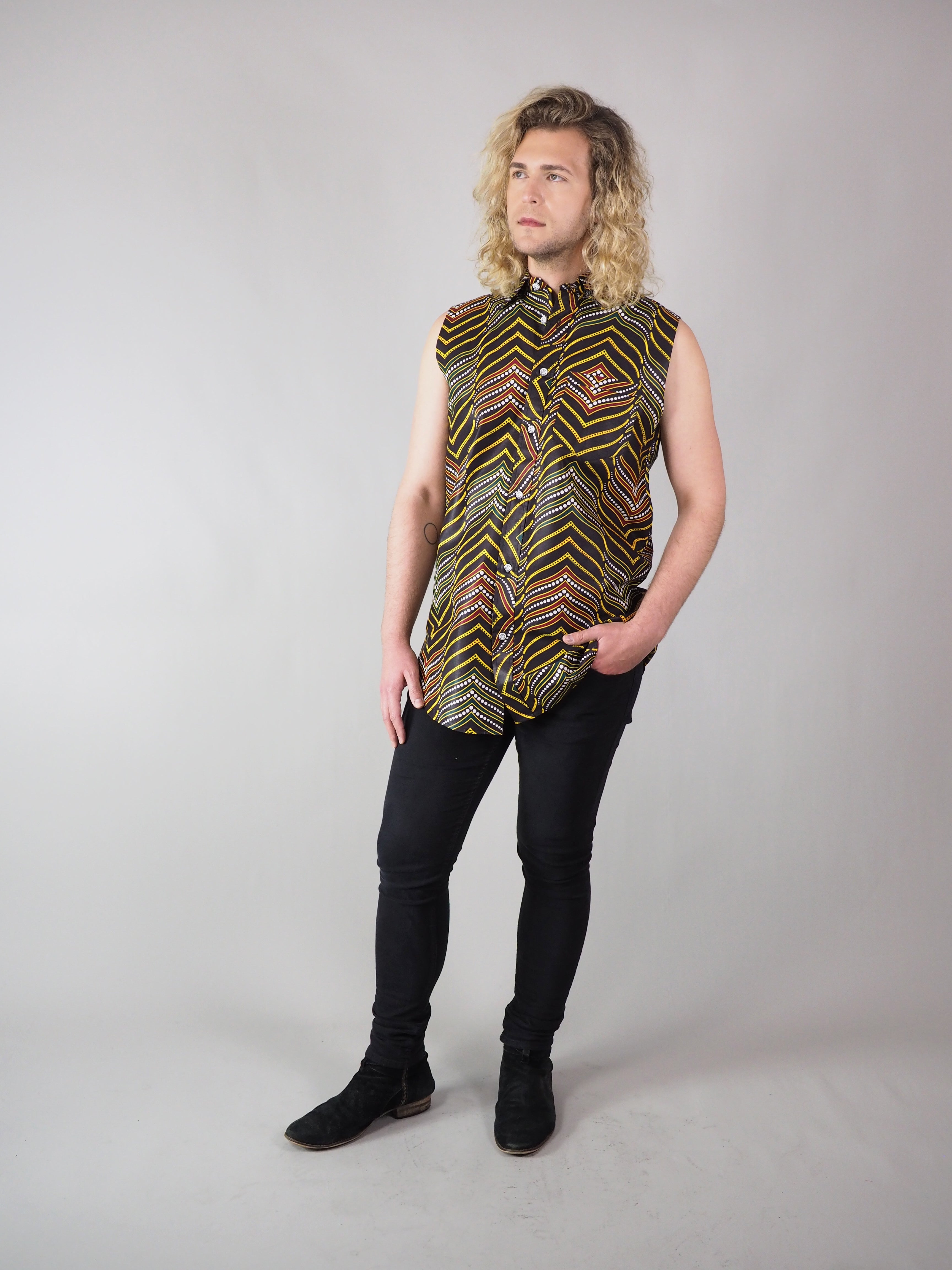 MOENA AFRICAN PRINT SLEEVELESS MEN'S SHIRT - Afreekline