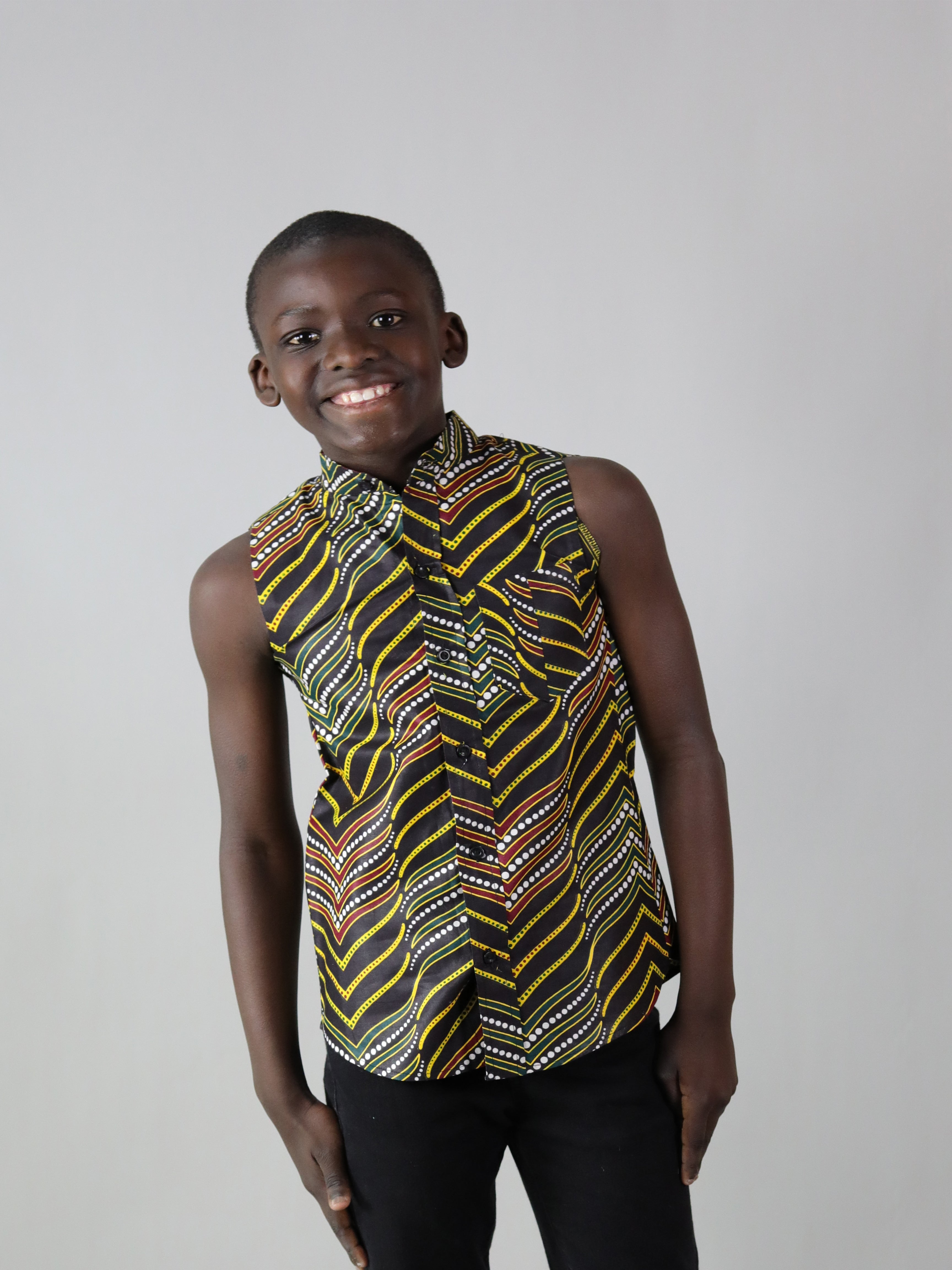 WENI AFRICAN PRINT BOYS SLEEVELESS SUMMER SHIRT - Afreekline