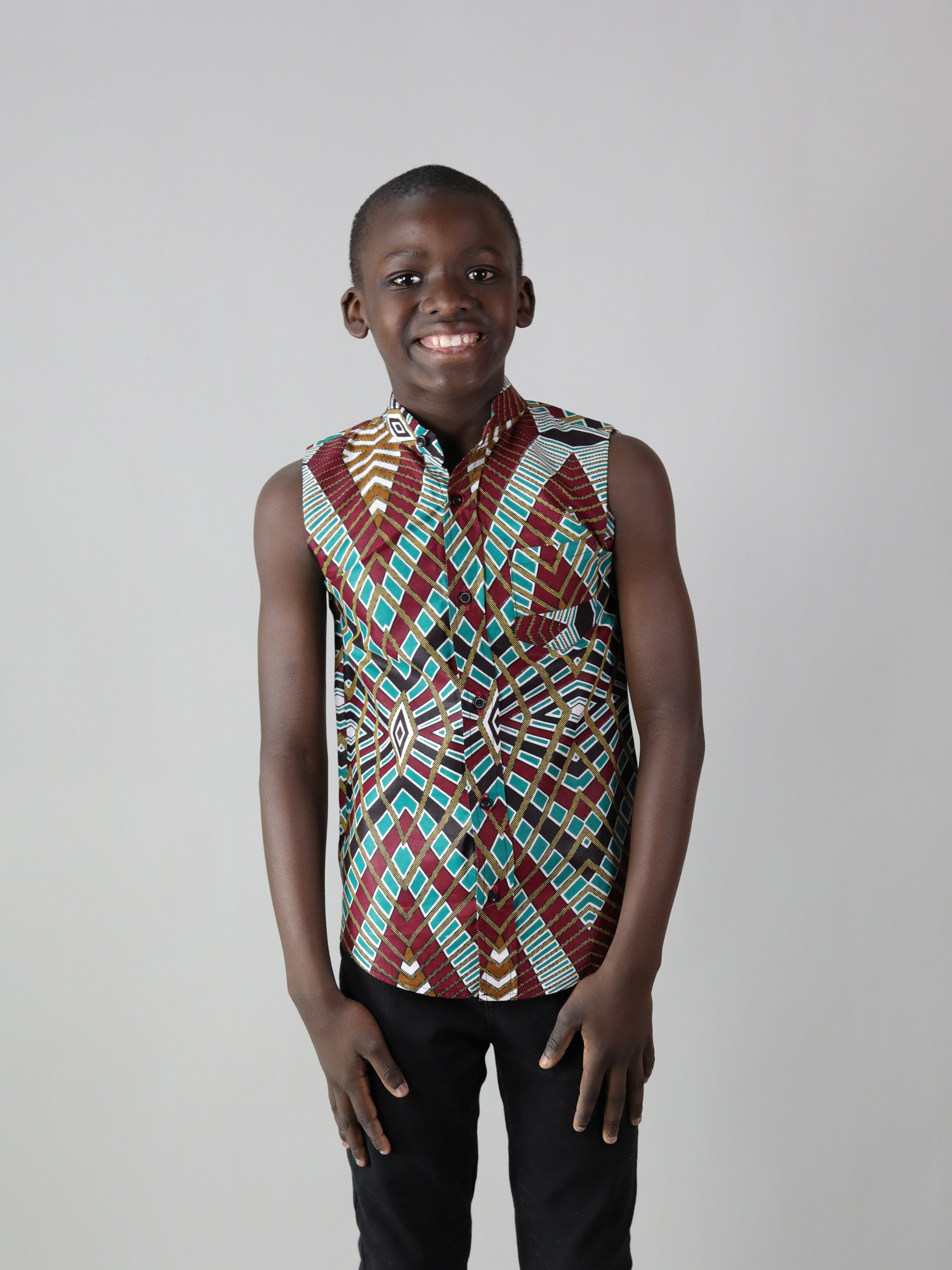 AFRICAN PRINT BOYS SLEEVELESS PRINT SHIRT - Afreekline